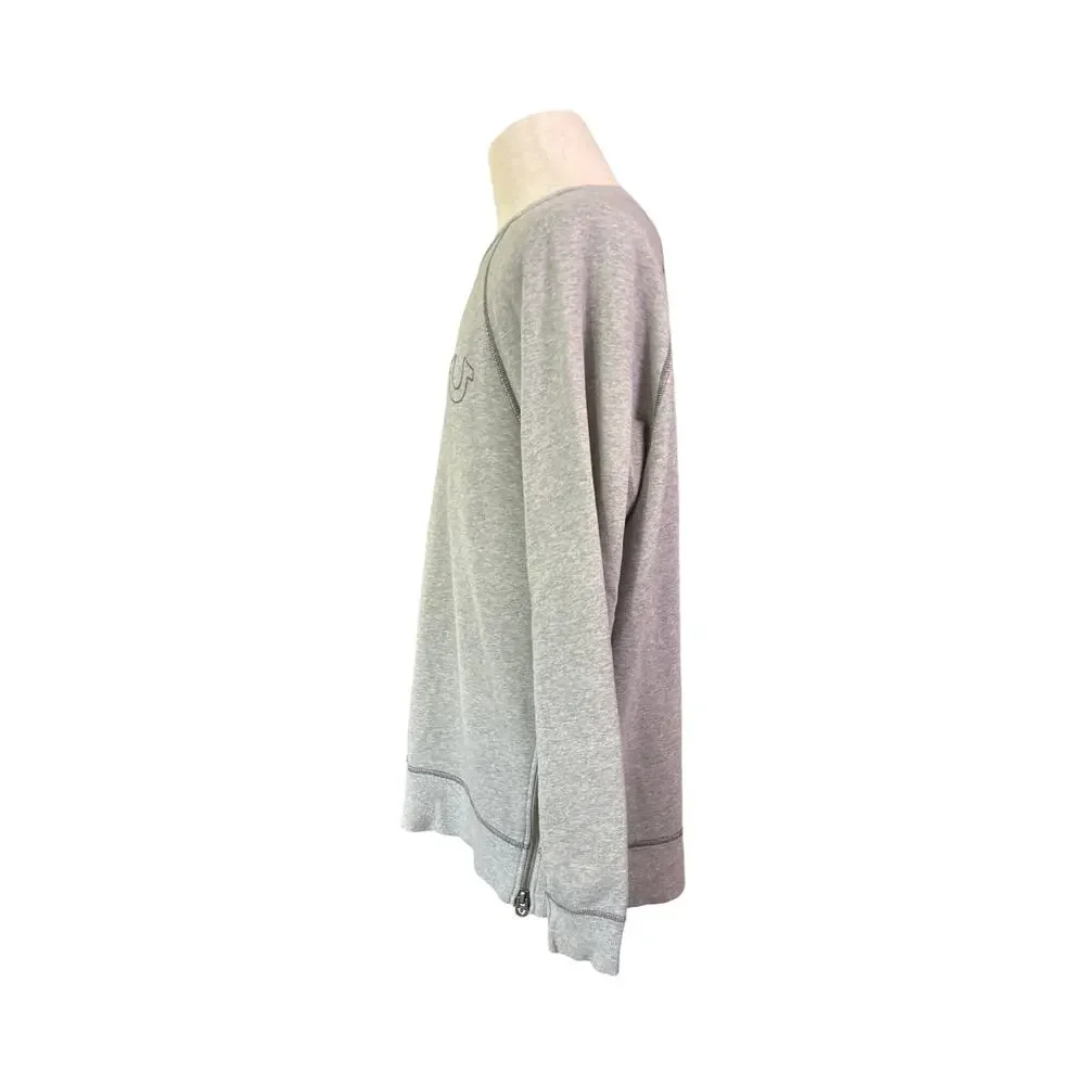 True Religion Gray Crewneck Sweatshirt Logo Raglan Zip Side Men’s Large